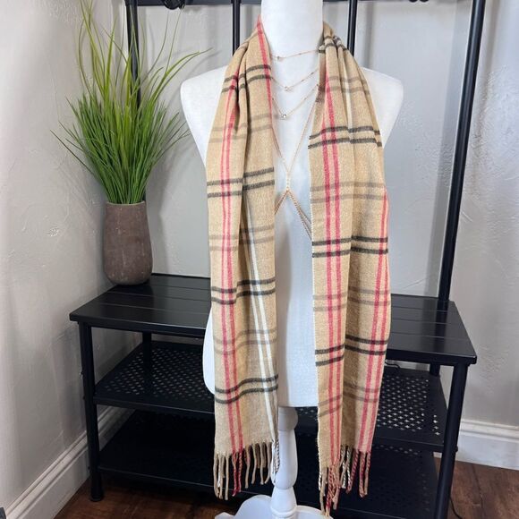 Cejon beige plaid unisex scarf made in Italy - Picture 10 of 13